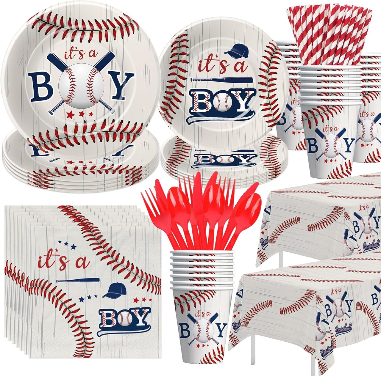 Baseball Baby Shower Decorations Tableware - It‘s A Boy Baseball Baby Shower Supplies(Blue)